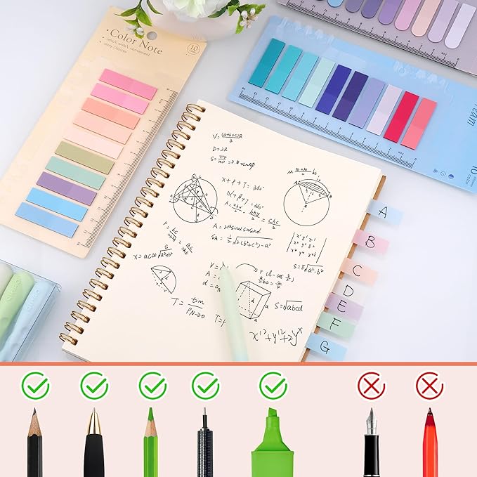 2000Pcs Sticky Tabs with Ruler, 10 Pack Index Tabs, Post It Sticky Notes, Repositionable Book Flags Strip Index Tabs Clear Page Markers for Office School Reading Highlights Classifying