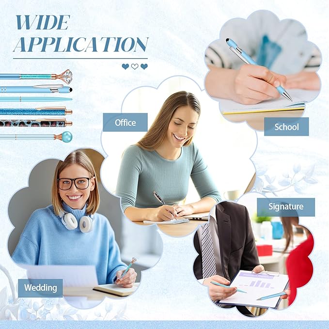 6 Pcs Ballpoint Pens Set Metal Crystal Diamond Pen for Journaling Glitter Pretty Cute Stationery Black Ink Fancy Gifts for Women Girls Teacher Office Wedding School Supplies(Blue Series)