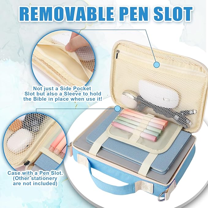 Silkfly Large Chenille Letter Bible Cover for Women Preppy Patch Bible Case Church Bible Bag with Handle(Blue)