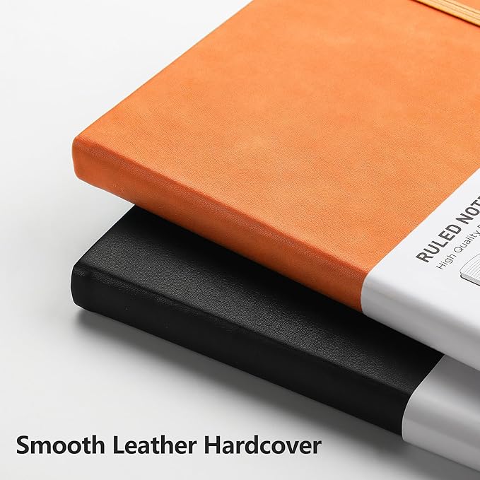 RETTACY Journaling Notebooks, A5 Lined Journal Notebook with 192 Numbered Pages, 5.7'' × 8.3'' Medium Size, for Writing, Work, Office, Leather Hardcover, 100 GSM Thick Paper (Orange)