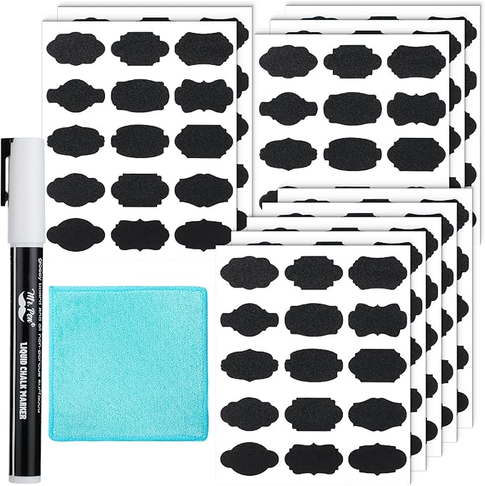 Mr. Pen- Chalkboard Labels, 150pcs, Assorted Shapes, White Chalk Marker & Small Towel, Sticker Labels for Storage, Bottle & Food Jars