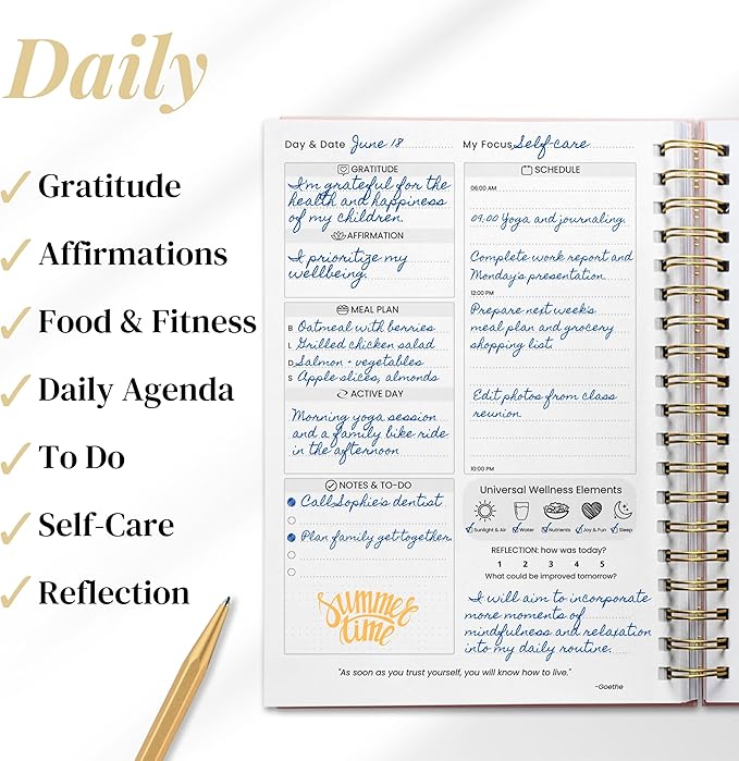 Life & Apples Wellness Journal Pro for Healthy Living - Daily Planner Journal with Agenda, Food Journal, Fitness and Self-Care - Track Weight Loss Diet and Health Goals - 7X10 Inch, Undated, Find Joy