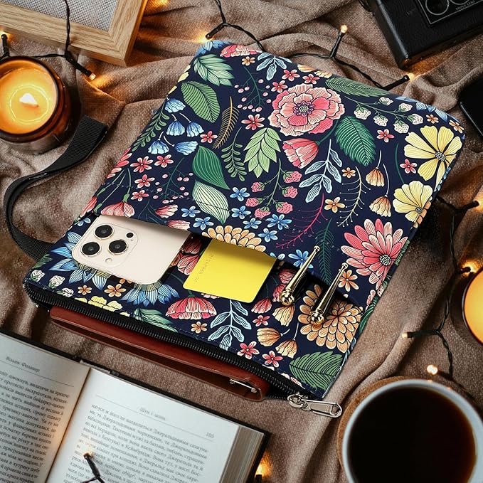 DSIUE Book Sleeve Book Lover Gifts Book Protector with Zipper, Book Covers for Paperbacks, Book Pouch with Pockets, Book Accessories,11.4 X 9 Inch
