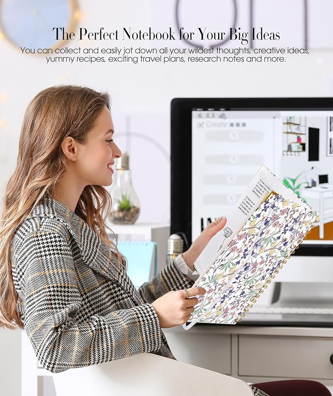 Cute Spiral Notebook Journal for Women, 200 Pages Lined Notebooks 8.5” x 11”, A4 Large Hardcover Spiral Journals with 100 GSM Thick Paper, College Ruled Notebook for Writing Work School, Purple Floral