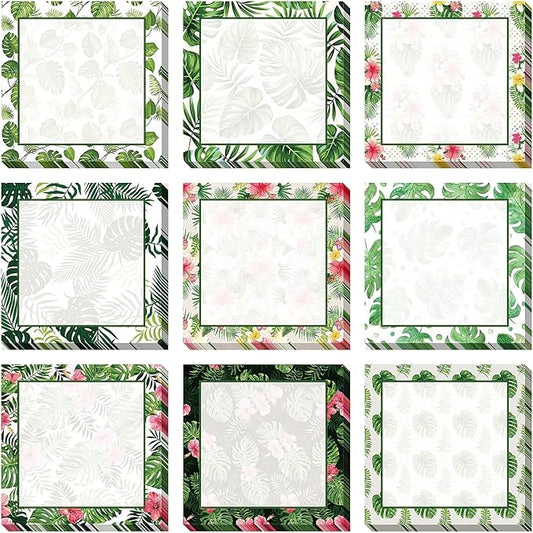 9 Pieces Palm Leaf Sticky Notes 3x3 Inch Adhesive Summer Hawaiian Tropical Palm Leaf Memo Notes Self-Stick Note Pads for School Office Home Supplies Students Teachers Presents