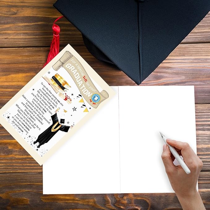 Graduation Gifts for Son, College High School Graduation Card 2025 with Envelope, Congratulations Card for Him from Dad Mom, To My Special Son Card