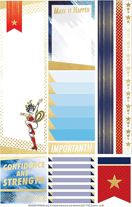 Paper House Productions STPL-0018 Wonder Woman Weekly Kit Planner Stickers, 3-pack, 3 Count
