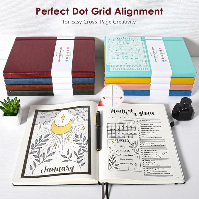 Bullet Dotted Journal, Large A4 Hardcover Leather Journal, 312 Numbered Pages Thick Journal, 100gsm No Bleed Paper Dot Grid Notebook for Women Men, 8.5'' × 11'', Burgundy