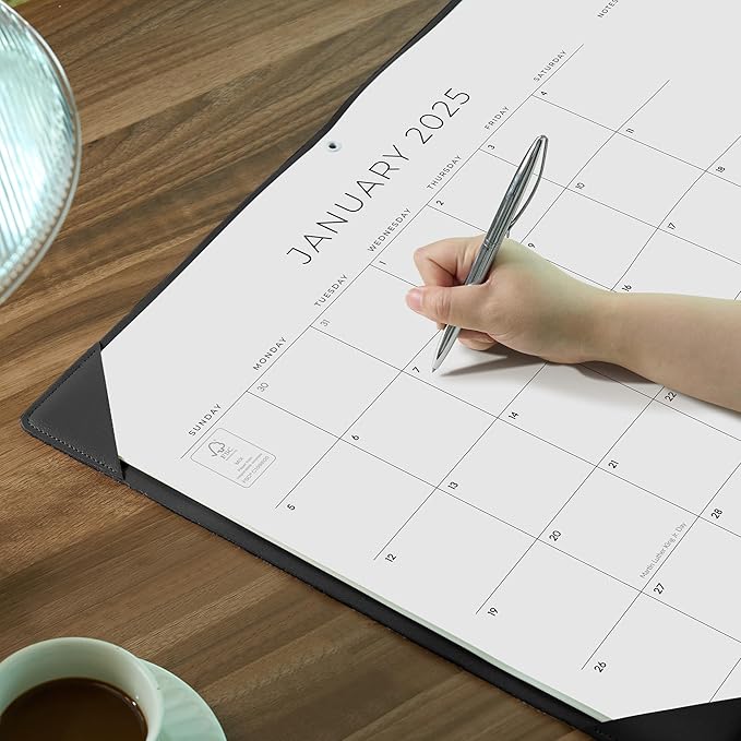 Cabbrix Simplified Desk Calendar 2025-2026 with Desktop Mat, Desk Pad Calendar Large 21" x 16-1/2" Runs from Jan 2025 to Jun 2026, Monthly Desktop Calendar for Home School and Office (Black)