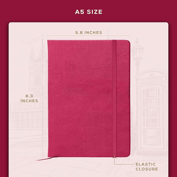 BEECHMORE BOOKS Lined Journal Notebook, 5.8 x 8.3 inch, A5 160 Lined Pages, Hardcover Leather Journals for Women, Men, Writing and Notebooks for Work - 120 GSM Thick Paper, Gifts Box Included