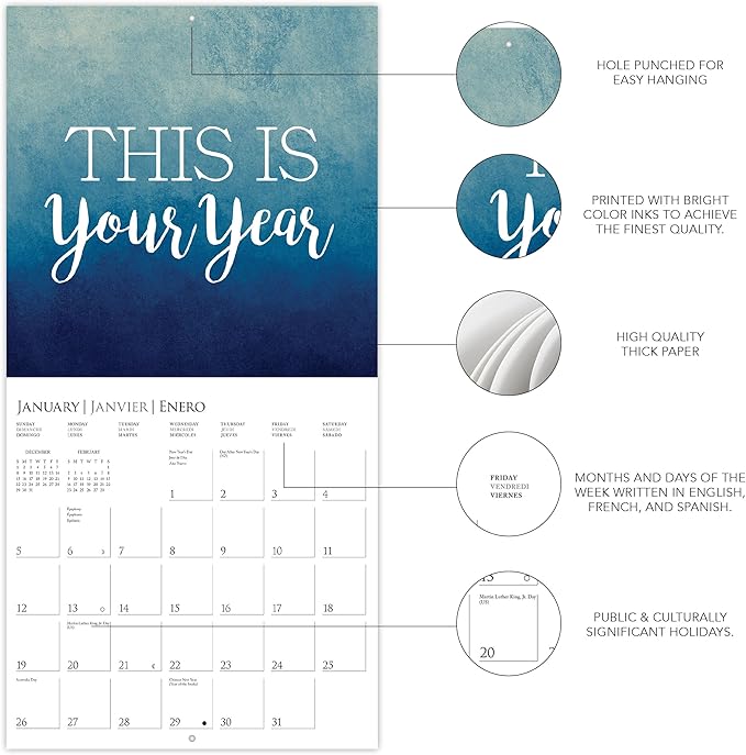 Graphique 2025 Best Day Ever Wall Calendar | 12” x 12” | Thick Paper | Home & Office Organizer | Large Monthly Grid | 3 Languages & Marked Holidays | 4 Month Preview Page for 2026