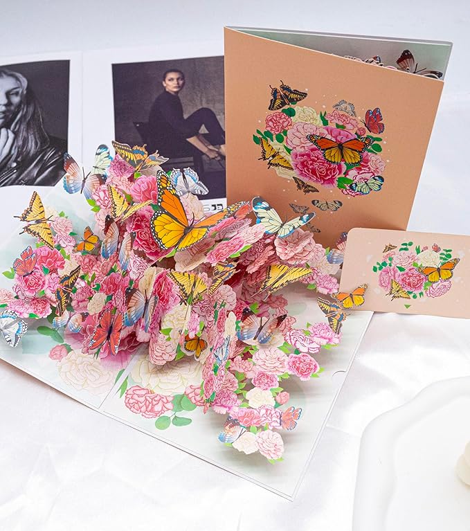 Butterfly Flower Pop Up Card, 3D Butterflies Flowers Garden Anniversary Valentine's Day Popup Cards, Thank You, Happy Birthday Greeting Card for Mom, for Wife, for Daughter, for Sister