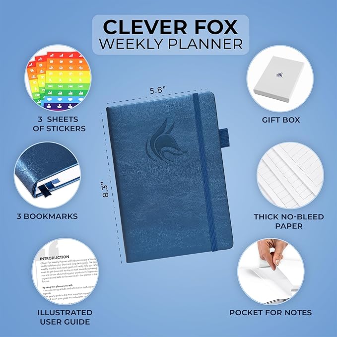 Clever Fox Dated Planner 2025-2026 – Weekly Life Planner Notebook for Goal Setting & Time Management – Planner with Habits Tracker, to-do List & Dated Pages – A5, Lasts 1 Year (Mystic Blue)