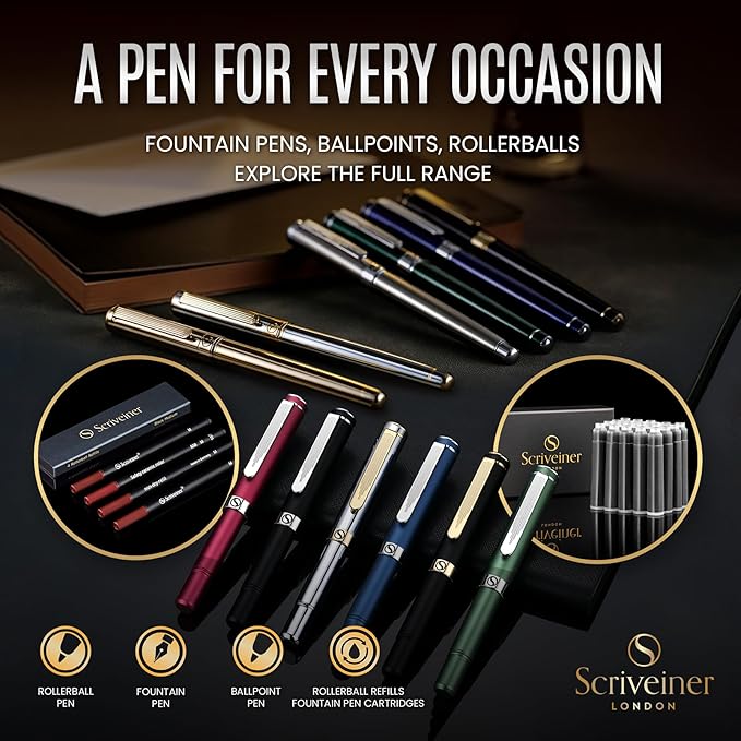 Scriveiner Black Lacquer Ballpoint Pen - Stunning Luxury Pen with 24K Gold Finish, Schmidt Black Refill, Best Ball Pen Gift Set for Men & Women, Professional Executive Office, Nice Fancy Designer Pens