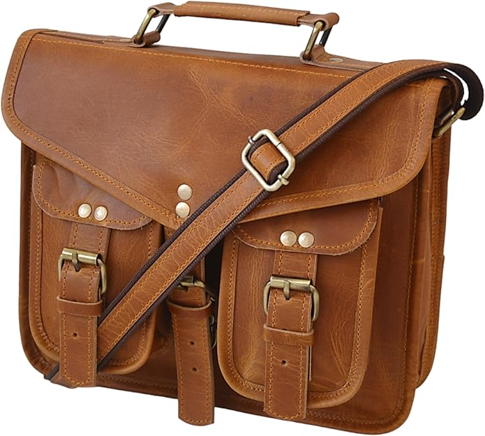 Leather Messenger Bag for Men 11 inch Vintage Satchel Crossbody Shoulder office Brown Handmade Bag