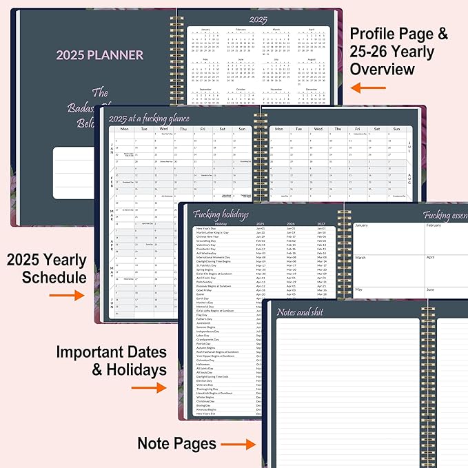 Fuck It 2025 Planner for Tired-Ass Women, 8.5" x 11", 12-month Funny Weekly Agenda With Sweary Affirmation and Badass Quotations White Elegant Gifts- from January 2025 - December 2025, Blue Rose