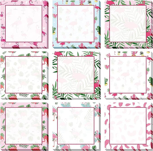 9 Pieces Summer Flamingos Sticky Notes 3x3 Inch Adhesive Summer Flamingos Memo Notes Self-Stick Note Pads for School Office Home Supplies Students Teachers Present