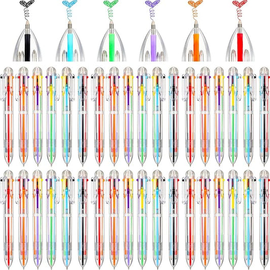 Handepo 60 Pcs 6 in 1 Multicolor Ballpoint Pen Bulk 0.5 mm 6 Color Retractable Ballpoint Pack Colorful Ink Rainbow Pen Supplies Party Favors for Office School Teacher Gift Carnival Reward