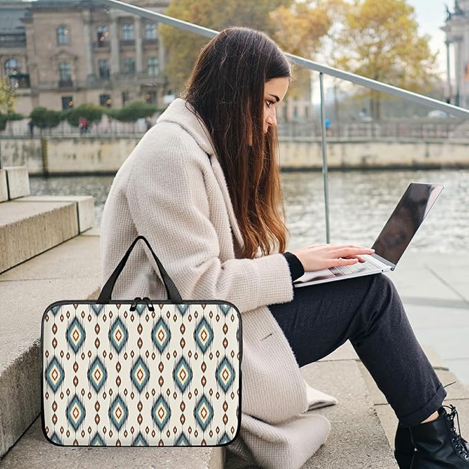 Laptop Sleeve Case Bag 13 inch, Geometric Ethnic Oriental Slim Carrying Case Durable Handbag Travel Laptop Bag for 13 inch MacBook Air M3/M2/Pro M2/ 13" iPad Pro/Air M4/M2 2024