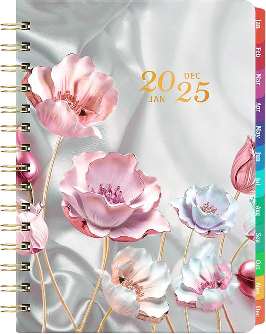 2025 Planner - 2025 Planner Weekly and Monthly with Tabs, Jan. 2025 - Dec. 2025, Calendar Planner 2025, 6.3" x 8.4", Hardcover with Back Pocket + Thick Paper - Pink Flower