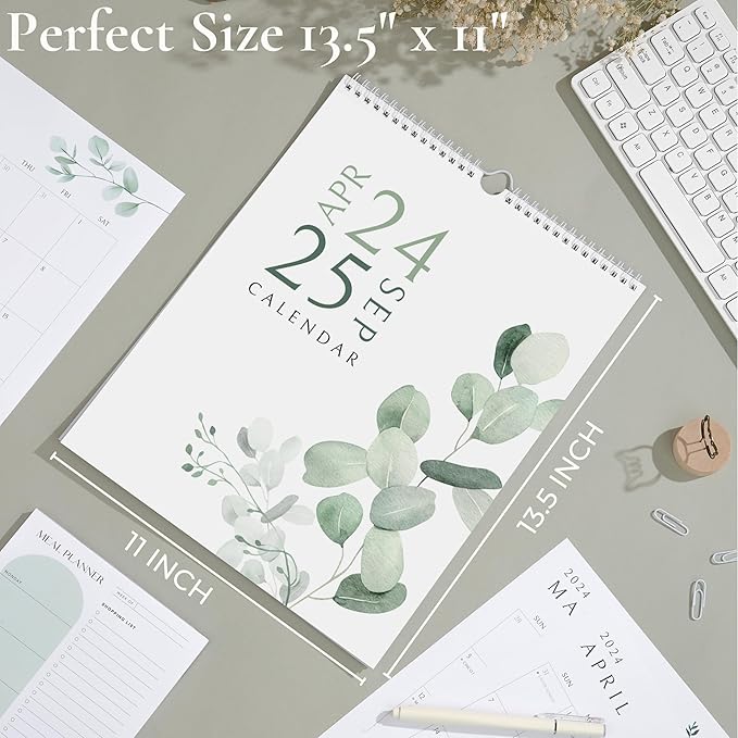 Vertical Greenery Wall Calendar 2024-25, 18 Months Calendar for Wall (April 2024 to September 2025) 11x13.5 Inches Premium Quality with Spiral Twin-Wire Binding