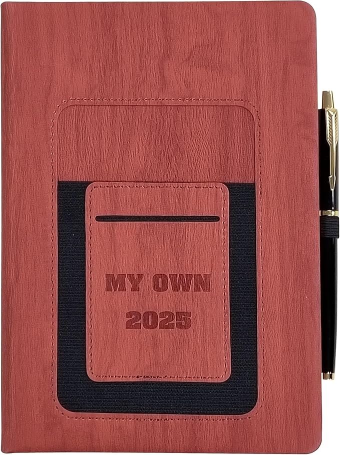 2025 Weekly and Monthly Planner with Pen: Jan 2025-Dec 2025, A5 size 8.5" x 5.75", Hard Cover Agenda Planner with Phone Holder, Card Holder and Pen Holder (Tan)