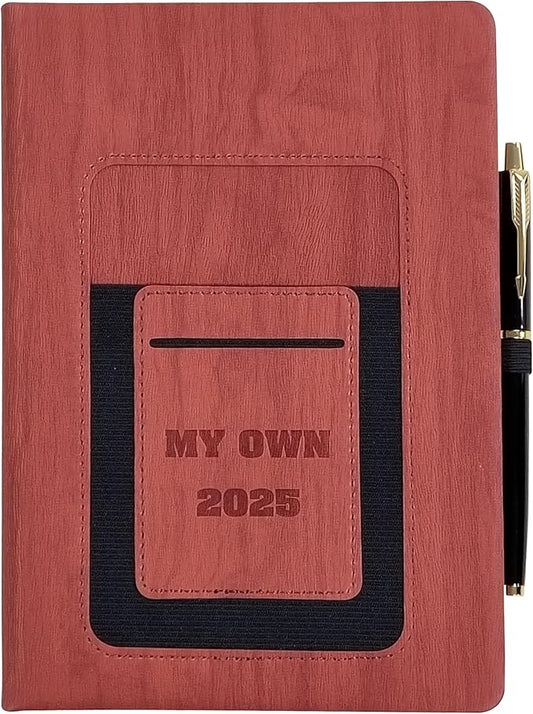 2025 Weekly and Monthly Planner with Pen: Jan 2025-Dec 2025, A5 size 8.5" x 5.75", Hard Cover Agenda Planner with Phone Holder, Card Holder and Pen Holder (Tan)