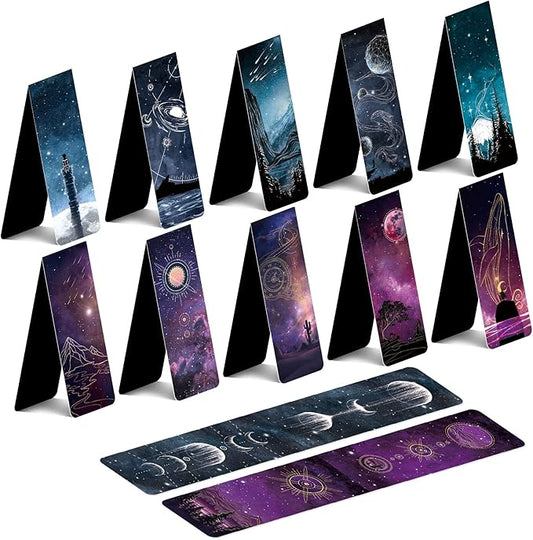 12 PCS Cool Magnetic Bookmarks, Space Starry Night Bookmarks for Book Lovers, Bulk Bookmarks for Women Men, Unique Book Mark for Reading, Students, Classroom Gifts, School Prize, Reading Present
