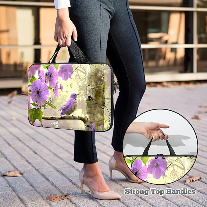 Laptop Sleeve Case Bag 13 inch, Purple Florals Hummingbird Slim Carrying Case Durable Handbag Travel Laptop Bag for 13 inch MacBook Air M3/M2/Pro M2/ 13" iPad Pro/Air M4/M2 2024