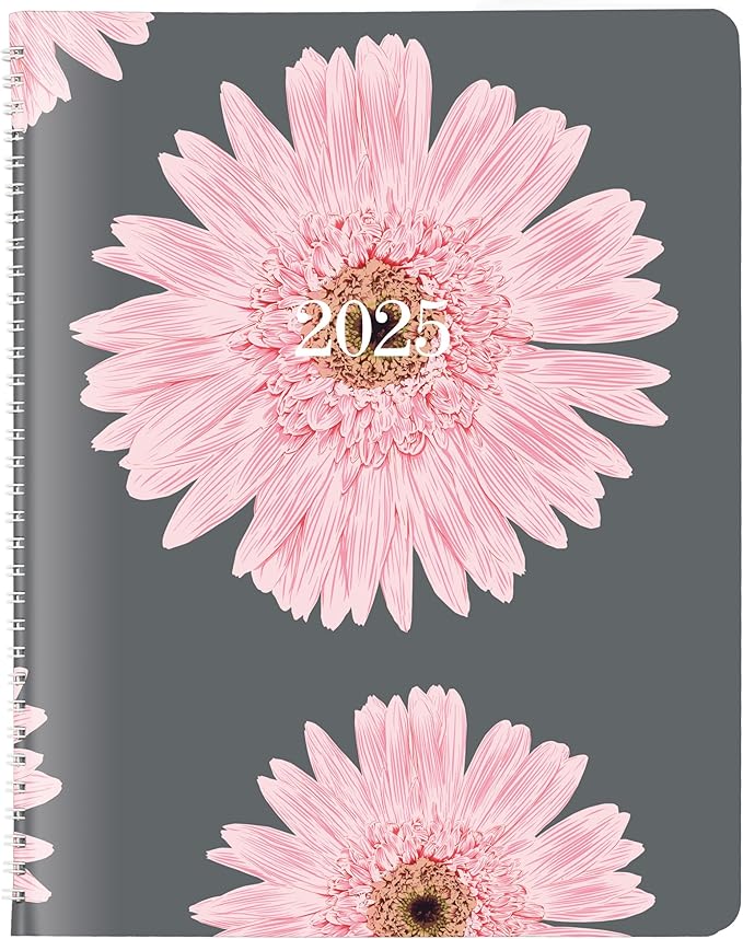 Brownline® 2025 Pink Essential Monthly Planner, 14 Months, December 2024 to January 2026, Twin-Wire Binding, 8.875" x 7.125", Pink Daisy (CB1200G.05-25)