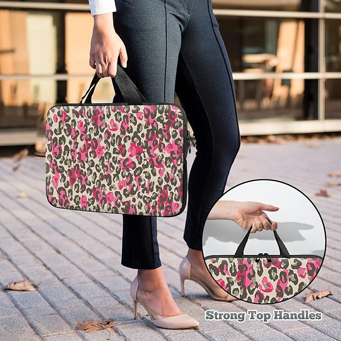 Laptop Sleeve Case Bag 13 inch, Pink Leopard Slim Carrying Case Durable Handbag Travel Laptop Bag for 13 inch MacBook Air M3/M2/Pro M2/ 13" iPad Pro/Air M4/M2 2024