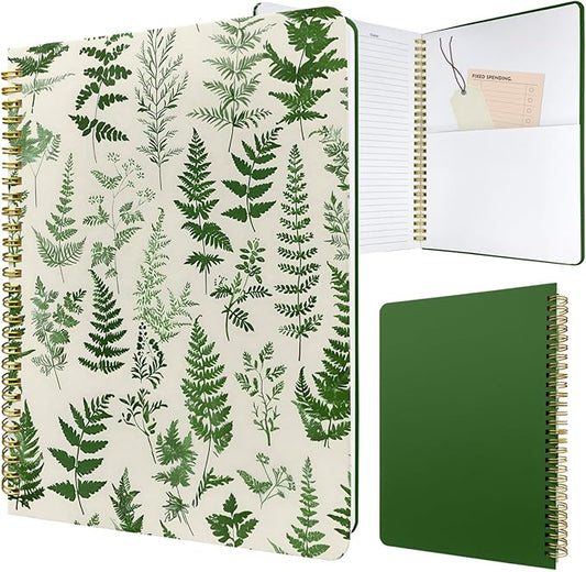 Cute Spiral Notebook journal B5 Aesthetic Pretty Design for Women Girls Kawaii with Pocket, 10 x 7.2 inch, Lined, Green Plants