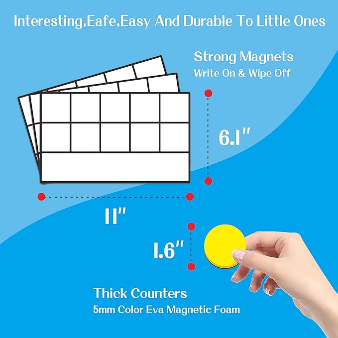 Magnetic Ten-Frame Set,6 Frames(with Blank Writing Space) and 66 Colorful Discs with 2 Markers (Upgraded Version for Fridge & Hand-held)