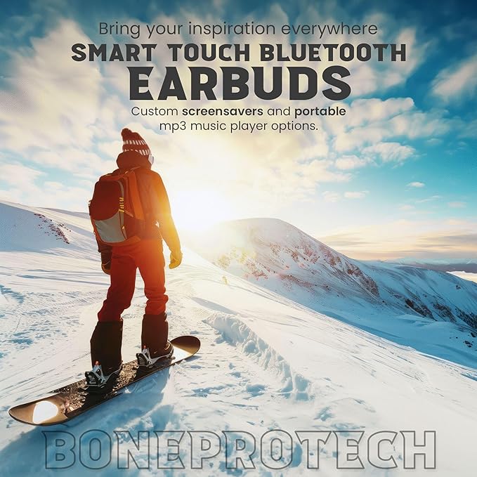 Premier Bluetooth Smart Touch Earbuds, Customizable Screen Saver, MP3 Player, Control Social Media, Calls, and Messeging, Advanced V5.3 Technologies 2024 (Champagne)