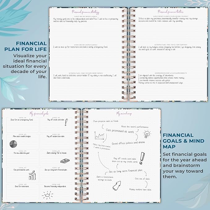 PLANBERRY Large Budget Planner & Monthly Bill Organizer with Pockets – Budgeting Book, Finance & Expense Tracker, 8.3x9.4″ (Spring Bloom)