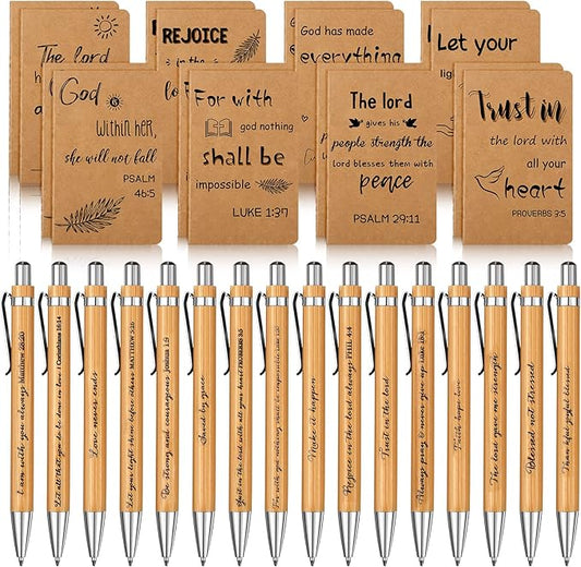 Funrous 32 Pcs Motivational Quote Pens Inspirational Notepads Mini Journal with Ballpoint Pen Small Notebooks Gift Set for Men Women Coworkers, Adult Party Favors Prizes Gift Bulk(Bible)