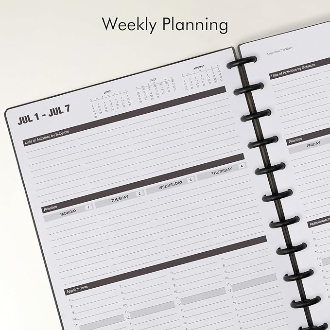 Nekmit Discbound Planner 2025, Work Breakdown Structure 12 Month Planner, 8.5"x11", Jan 2025 - Dec 2025 Daily, Weekly, Monthly Planner, Appointment Budget Book (Black)