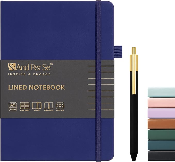 A5 Lined Journal and Pen Set, Hardcover Notebook with Pen, 160 Pages 100gsm Thick Ruled Paper for for Women Men Work Business School or Home Writing, 5.7'' x 8'' (Royal Blue)