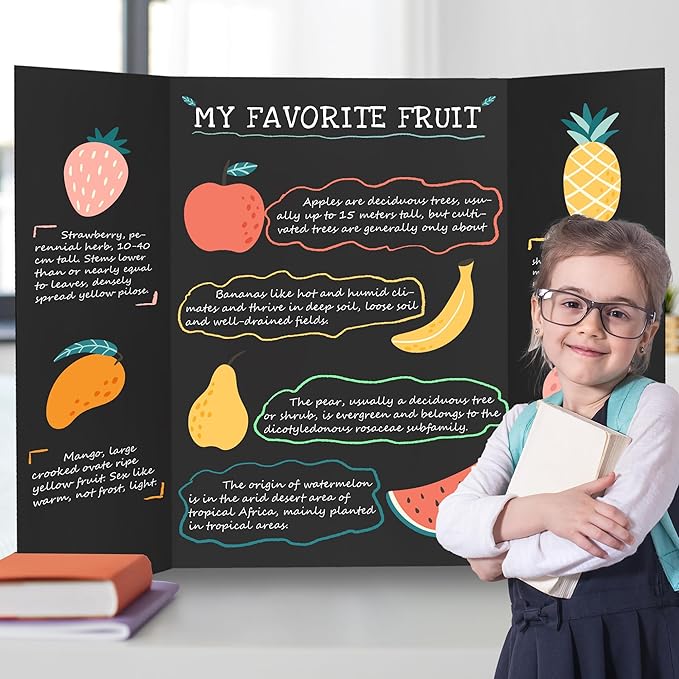 Chell 36" x 48" Trifold Poster Board, 2 Pack, Black Corrugated Project Boards for Science Fair, School Projects, Event Displays and Business Presentations