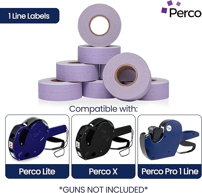 Perco 1 Line Lavender Labels - 80 Rolls, 10 Sleeves, 80,000 Blank Price and Date Gun Labels for Perco 1 Line Price and Date Guns - Made in USA