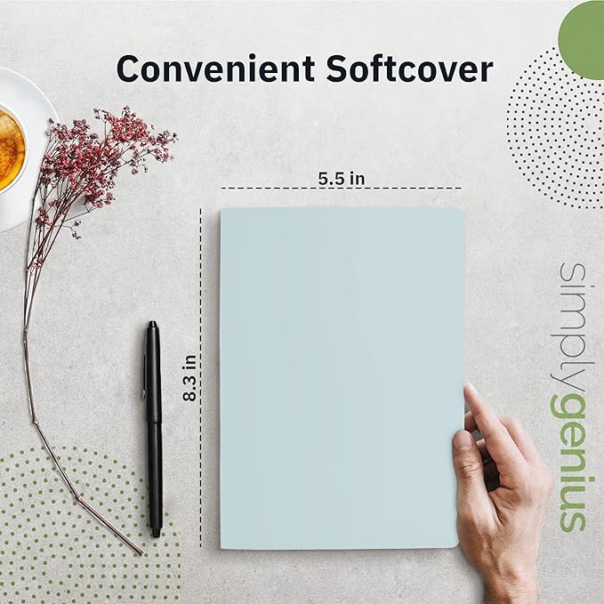 Simply Genius A5 Notebooks for Work, Travel, Business, School & More - College Ruled Notebook - Softcover Journals for Women & Men - Lined Note Books with 92 pages, 5.5" x 8.3" (Light Blue, 6 pack)