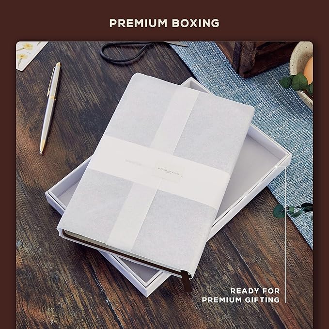 BEECHMORE BOOKS Lined Journal Notebook, 5.8 x 8.3 inch, A5 160 Lined Pages, Hardcover Leather Journals for Women, Men, Writing and Notebooks for Work - 120 GSM Thick Paper, Gifts Box Included (Chestnut Brown)