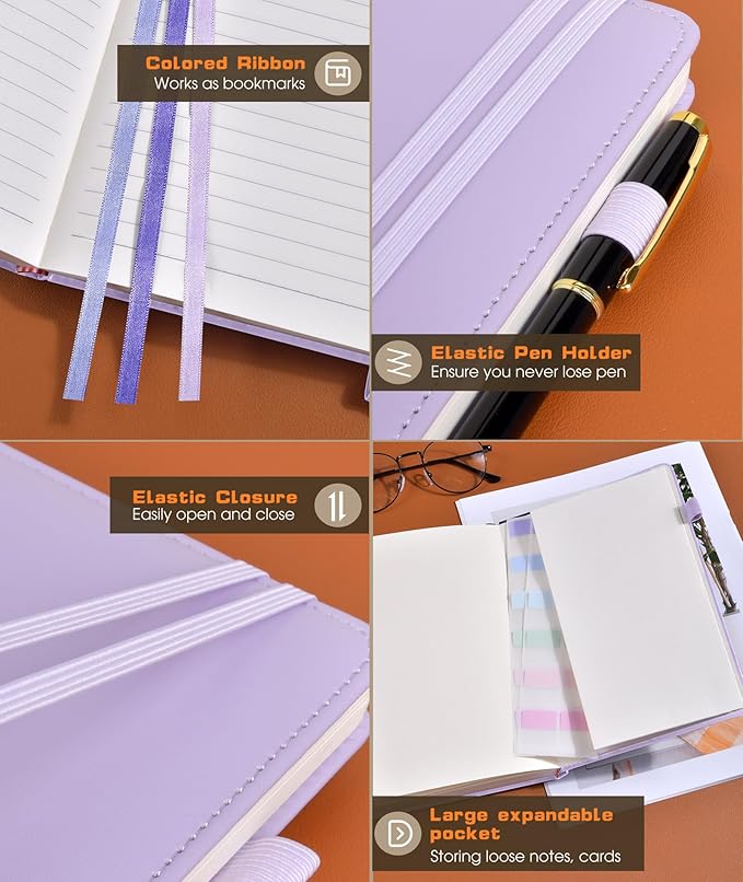 Lined Journal Notebook for Women Men, 256 Numbered Pages Hardcover Leather Journals for Writing, A5 Journaling Notebooks, College Ruled Journal for Business Work School 5.75" x 8.38" Purple