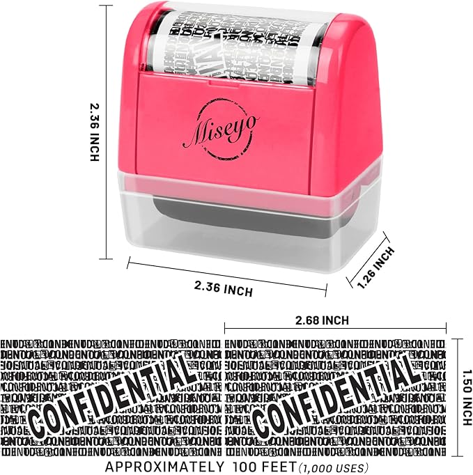 Miseyo Identity Theft Protection Roller Stamp Set - Peach (6 Refill Ink Incleded)