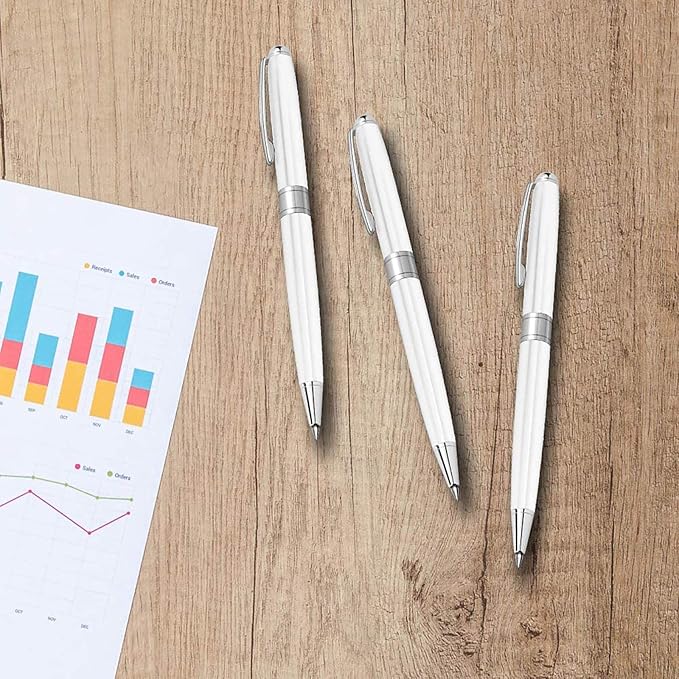 Cambond Ballpoint Pens White Pens - Fancy Pens Black Ink Pens for Journaling Men Gift Business Police Flight Attendant 1.0 mm Medium Point, 3 Pens with 3 Extra Refills (White)