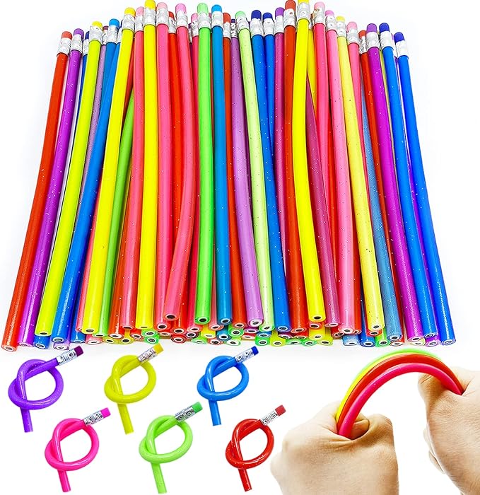 48 Pieces Flexible Soft Pencil,Magic Bendable Pencils,Multi-Colored Fun Soft Pencils with Erasers for Kids,Classroom Supplies,Back to School Gifts,Party Favors,6 Colors