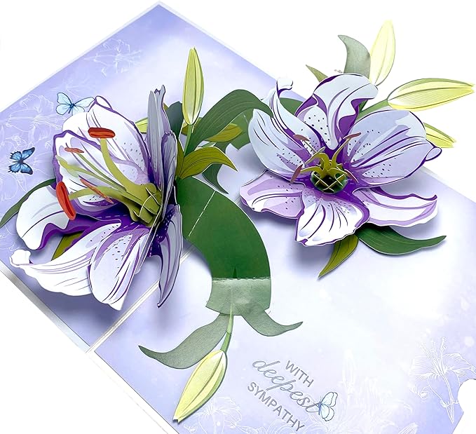 Paper With Deepest Sympathy Card, White Lily Pop Up Card, Loss of Loved One, Pet, Mom, Dad, Child, Thinking Of You, Condolence, Bereavement, Grief with Envelope (White Lily)