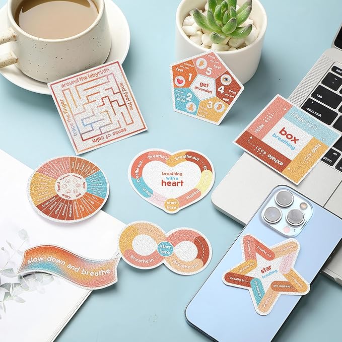 Libima 72 Pieces Anxiety Sensory Stickers Anxiety Textured Stickers Fidget Stickers Mindfulness Sticker School Counselor Supplies Adult Sensory Items Anxiety Relief, 9 Styles (Groovy Color)