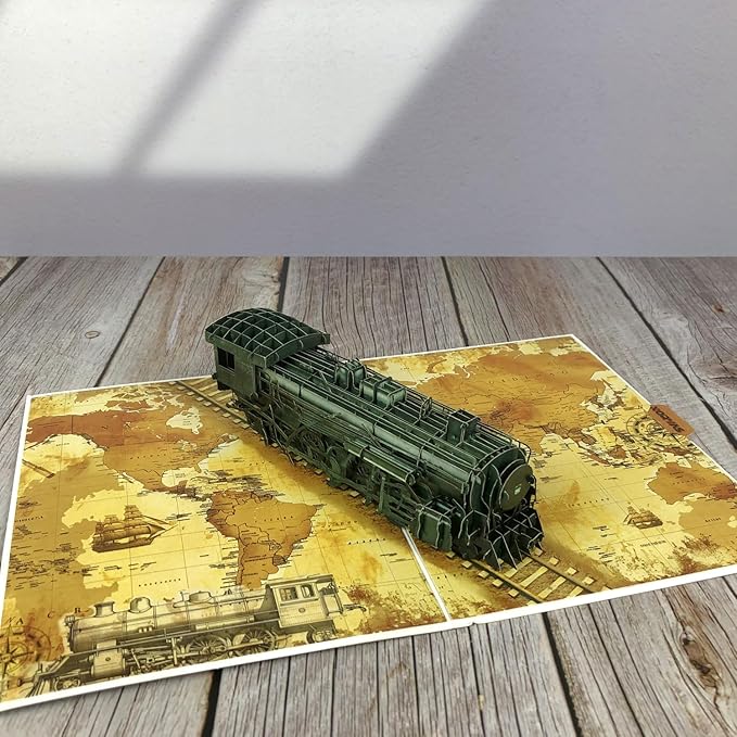 Vintage Steam Train 3D Pop-Up Card, Handcrafted Design for Father's Day, Birthdays, and Anniversaries – Meaningful Gift for Dad, Husband, Men, Boyfriend, Grandad, and Adults