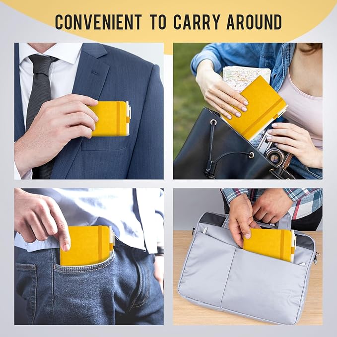 Pocket Small Notebook Journals, 8 Pack (Lemon Yellow) Mini Notebook 3.7x5.7 Journaling Notebooks for Women Men, Hardcover Lined Note Pads with Pens for Work, Business, Travel Journal, Office Supplies